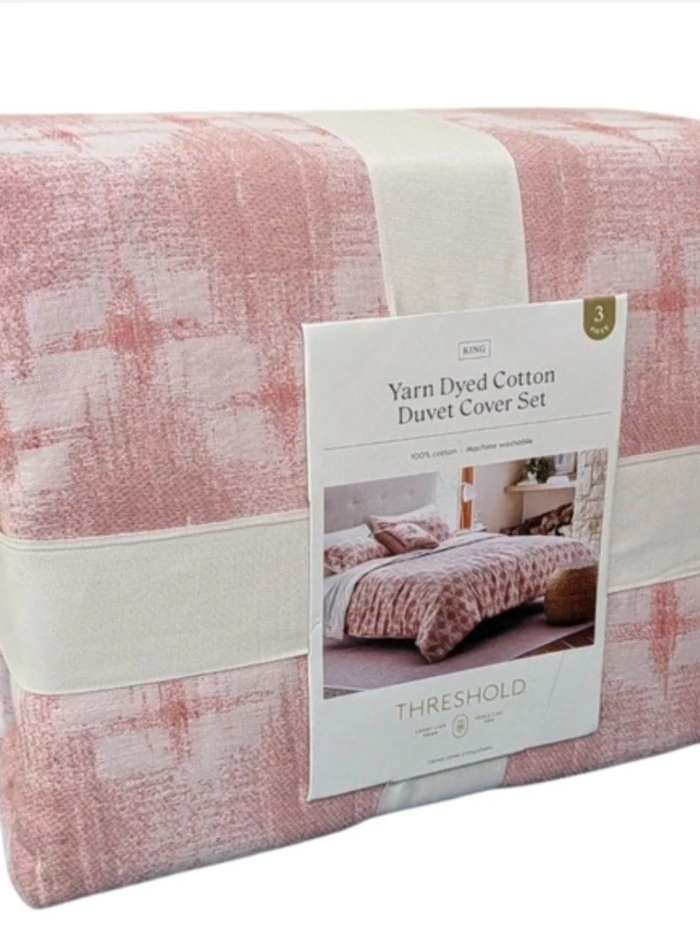 Threshold Yarn Dyed Cotton Duvet Cover Set - Pink